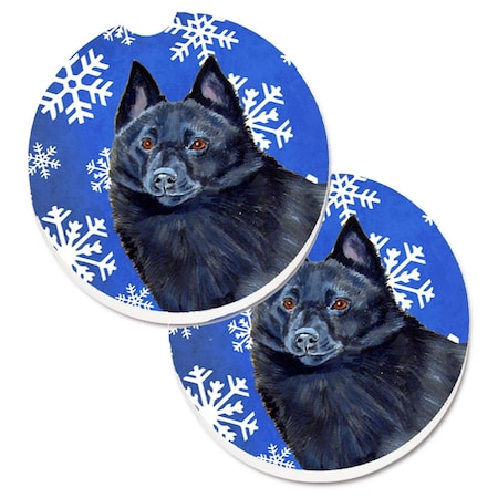 Carolines Treasures Schipperke Winter Snowflakes Holiday  Cup Holder Car Coaster, PK2 LH9294CARC